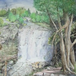 “Webster Falls”, Bev Morgan, Watercolour on canvas grounds, 48 in x 36 in, #1068, $600