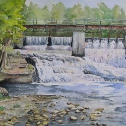 “McGowan Falls”, Bev Morgan, Watercolour and Pen, 24 in x 32 in, #618, SOLD