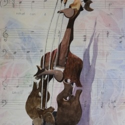 “Wood Violin”, Bev Morgan, Watercolour, 23 in x 19 in, #983, $500