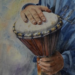“African Drummer”, Bev Morgan, Watercolour, 22 in x 18 in, #984, $500