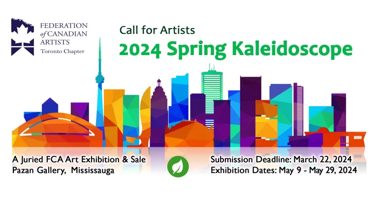 Call for Entry poster for FCA Toronto's spring 2024 exhibition at the Pazan Gallery